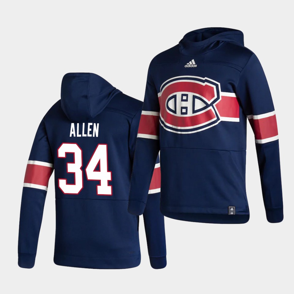 Men Montreal Canadiens #34 Allen Blue NHL 2021 Adidas Pullover Hoodie Jersey